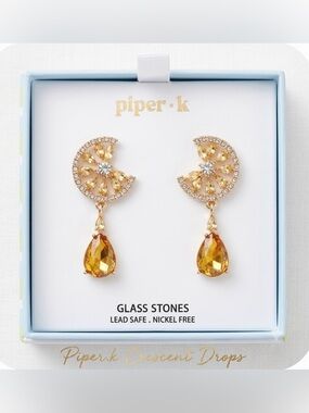 NIB Piper.k Dazzling Gold Lemon Crescent Drop Earrings